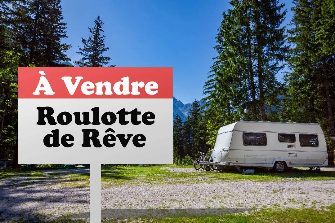 Pancarte à vendre d'une roulotte de rêve.