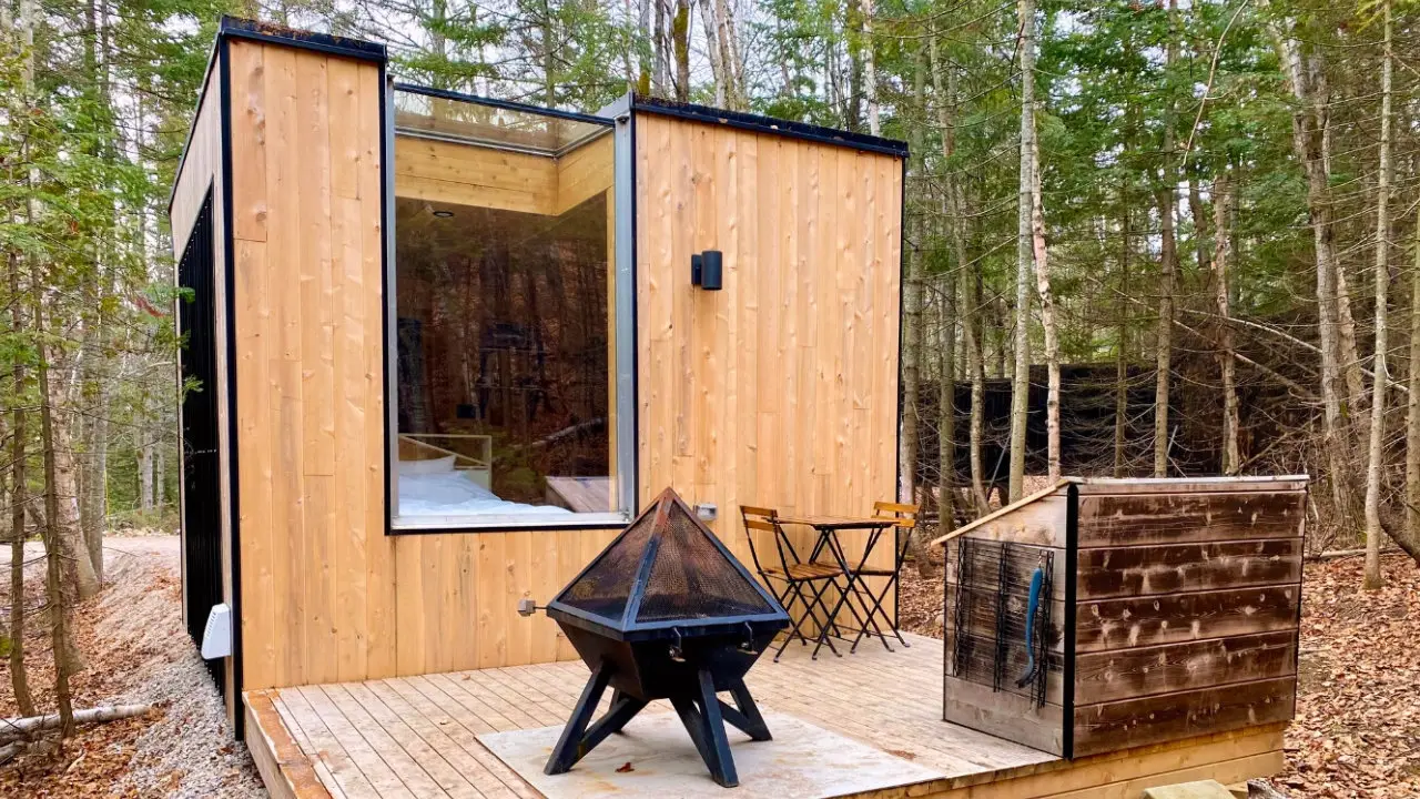 petit chalet de bois moderne en forêt