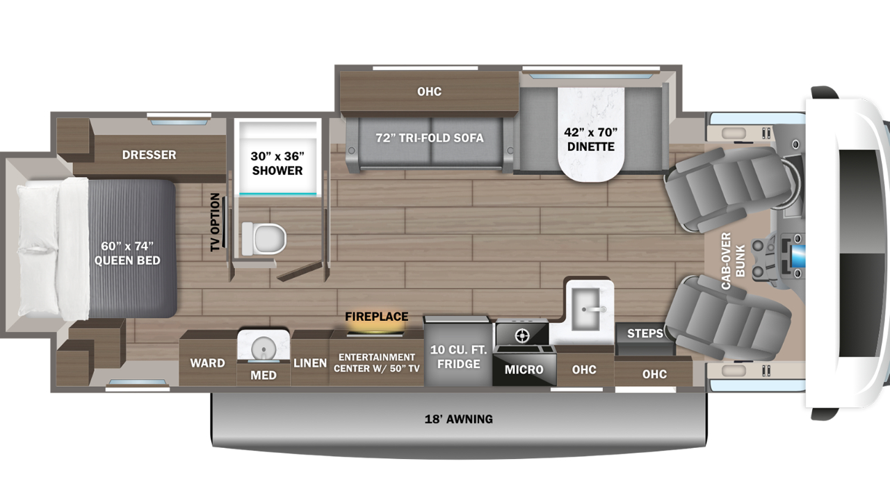 vue de l'intérieur d'un Greyhawk 30Z de Jayco