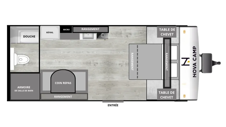 Plan intérieur de la roulotte Nova Camp 201QB.