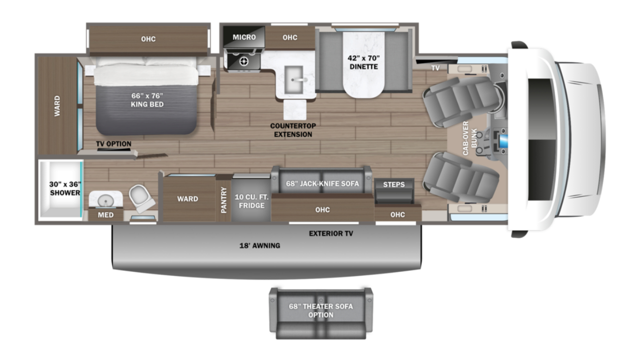 vue de l'intérieur d'un Odyssey 27U de Entegra Coach