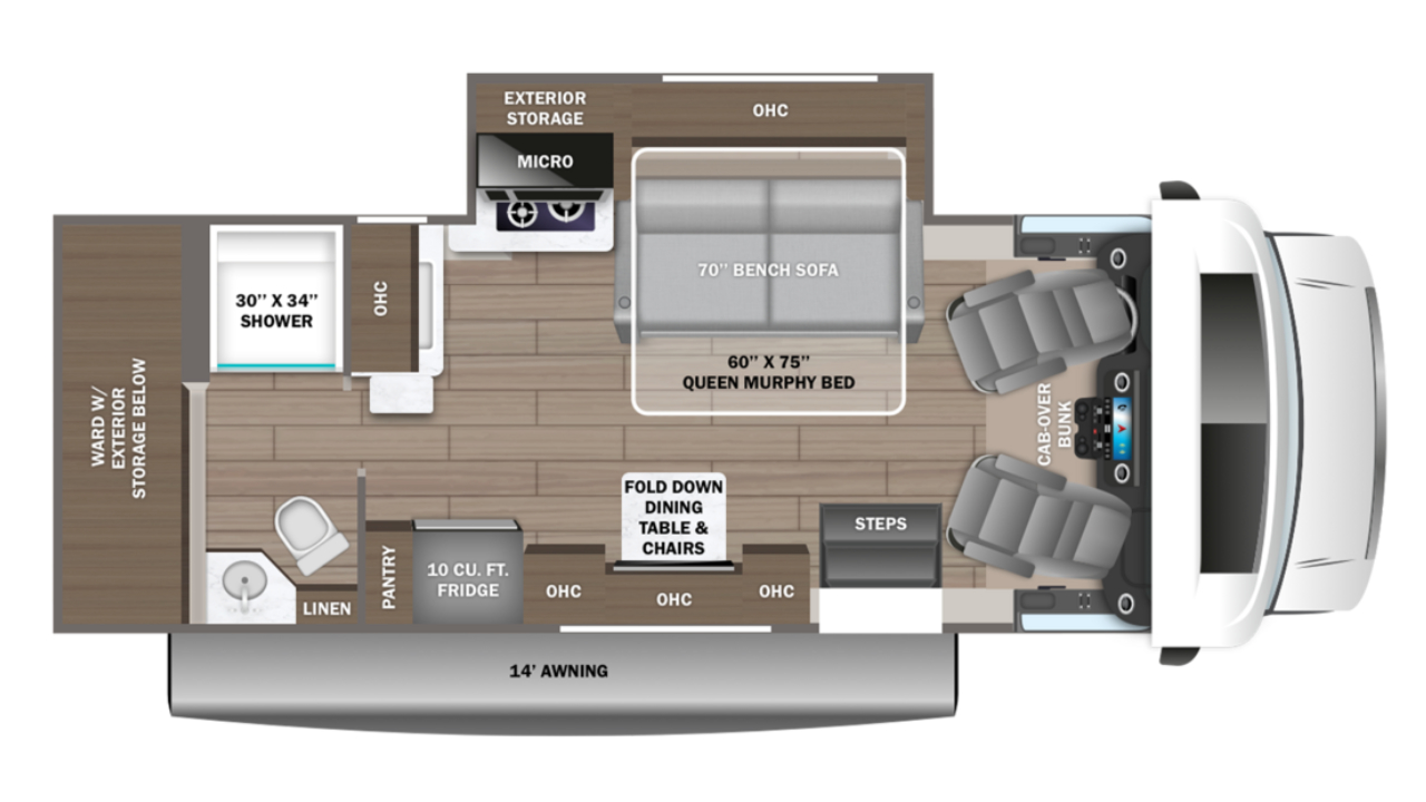 vue de l'interieur d'un Qwest 25M de Entegra Coach