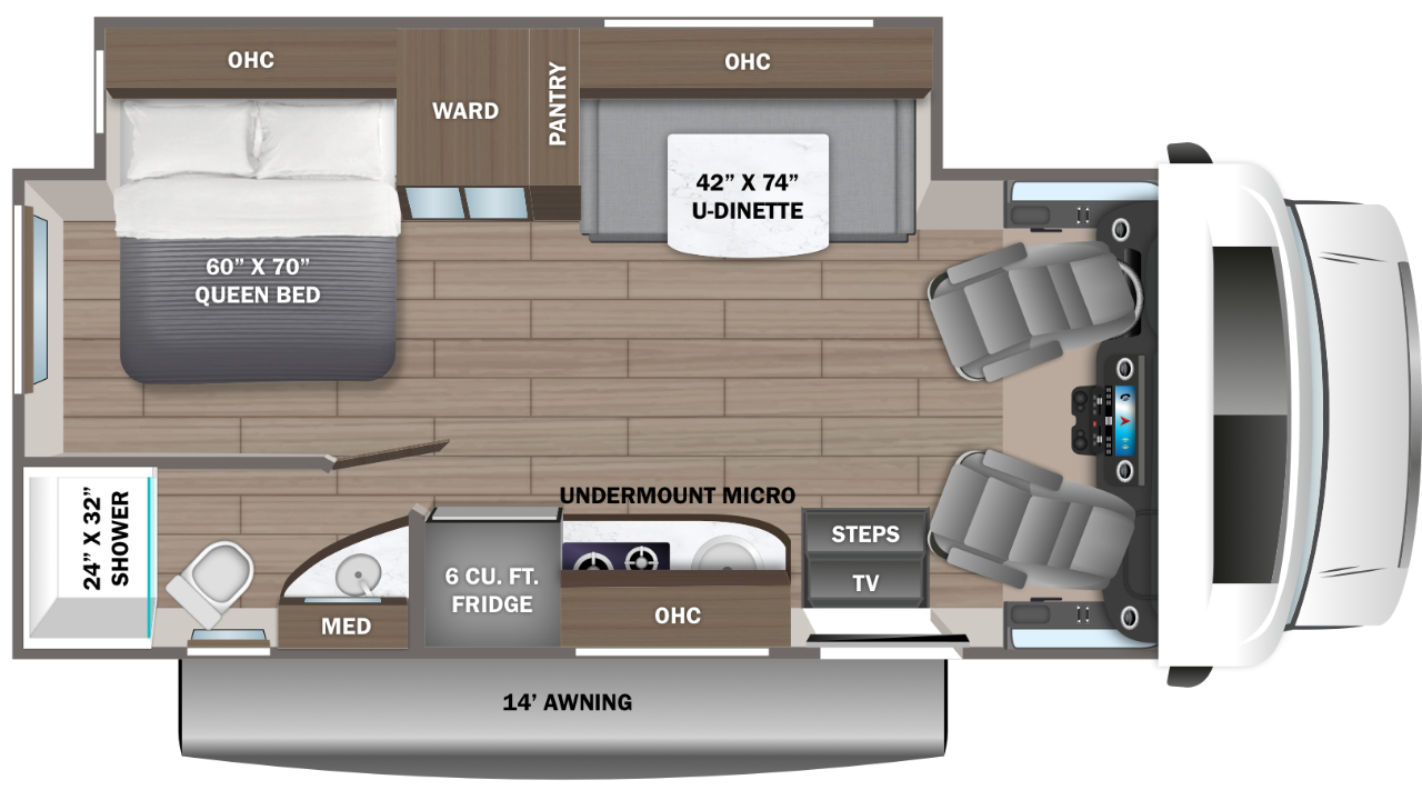 vue de l'interieur d'un Melbourne Prestige 25L de Jayco